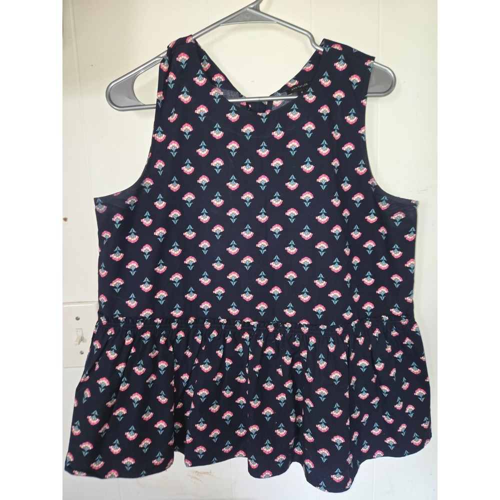 Ann Taylor Womens Navy Blue Floral Peplum Sleeveless Tie Back Tank Top Size M